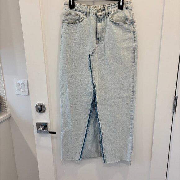 Zara Denim Maxi Skirt With Front Slit - Picture 1 of 4